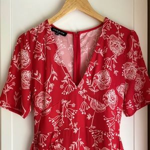 Flirty Floral Red Wrap Dress with Ruffles